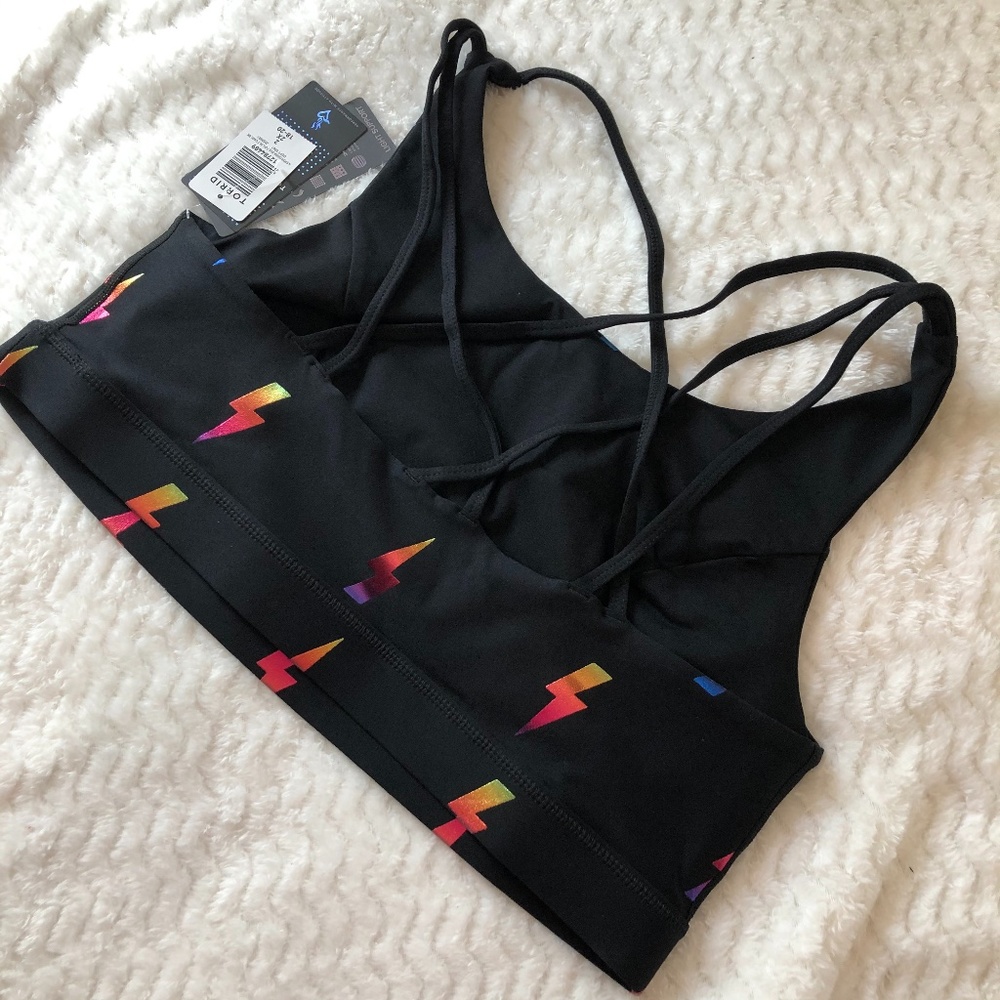 Torrid Black Rainbow Bolt Lattice Back Sports Bra - Picture 8 of 9